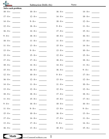 Subtraction Worksheets - Subtraction Drills (8s)  worksheet